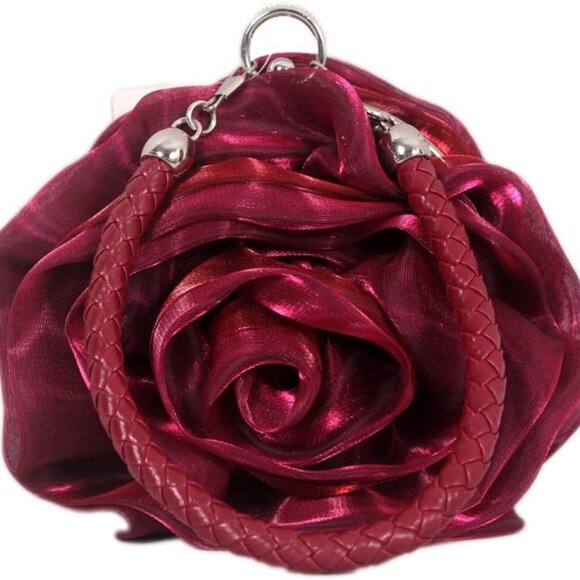 Accessories - Rose Shaped Satin Evening Bag Floral Wristlet Clutch Purse Women Wedding